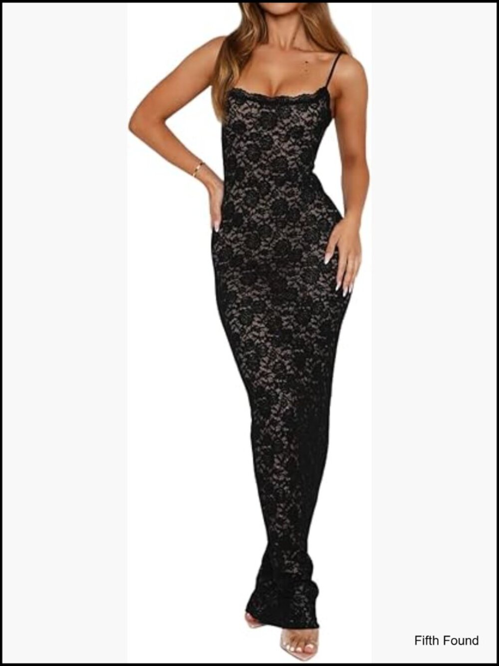 Lace Maxi Dress Spaghetti Strap Slim Fit Sleeveless Formal Evening Gown
